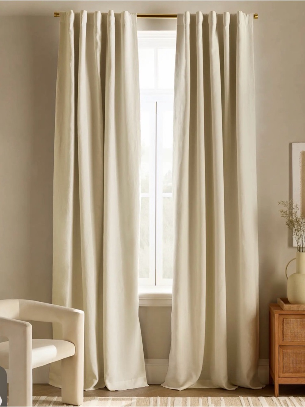 Quince Ivory Linen Blackout Curtain Panel